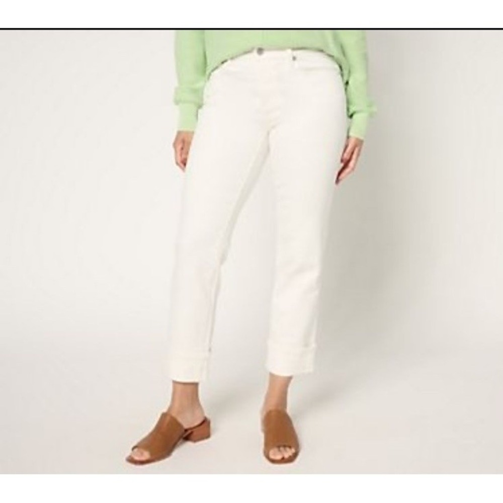 Liverpool Marley Girlfriend Jeans White Cropped Rolled Hem Size 14 35x27‎